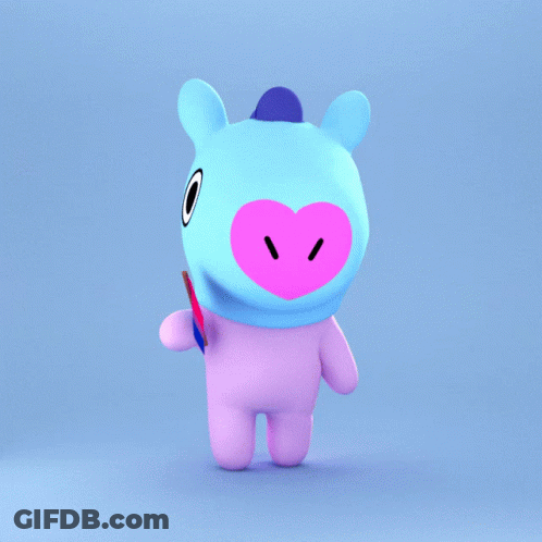 A Blue And Purple Stuffed Animal With A Bisexual Flag In Its Hand GIF