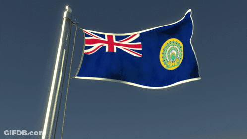 A Blue And Red Flag With A Yellow Circle On The Bottom GIF
