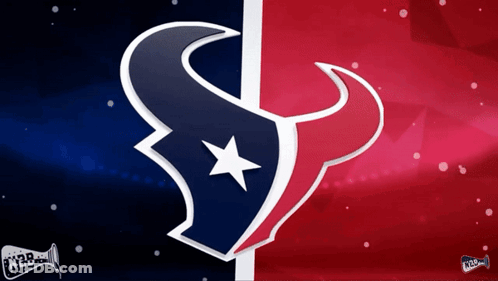 A Blue And Red Logo For The Texans Is On A Red And Blue Background GIF