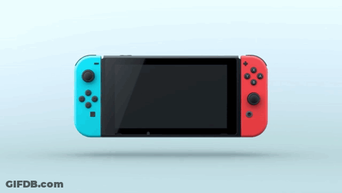 A Blue And Red Nintendo Switch Is Floating On A Blue Surface GIF