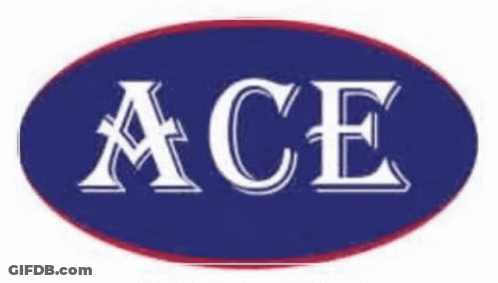 A Blue And Red Oval With The Word Ace On It GIF