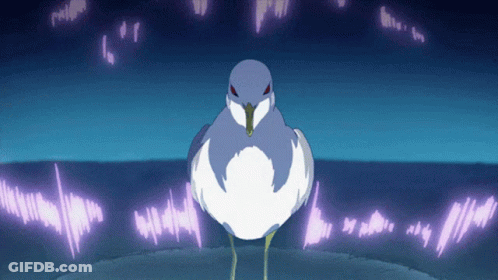A Blue And White Bird Stands In Front Of A Purple Background GIF