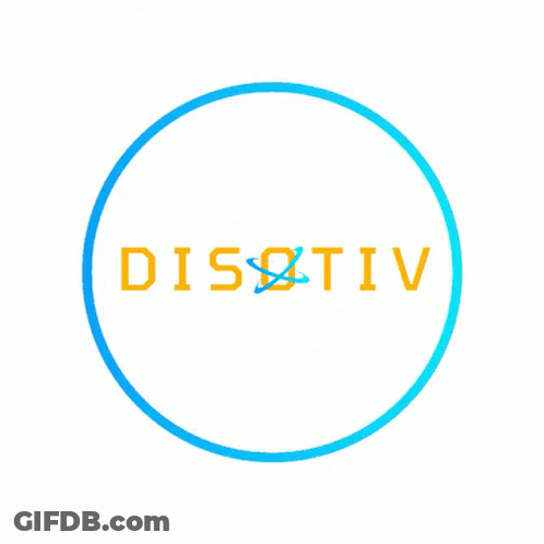 A Blue And White Circle With The Word Disativ Inside Of It GIF