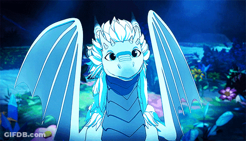 A Blue And White Dragon With Wings Is Standing In The Water GIF