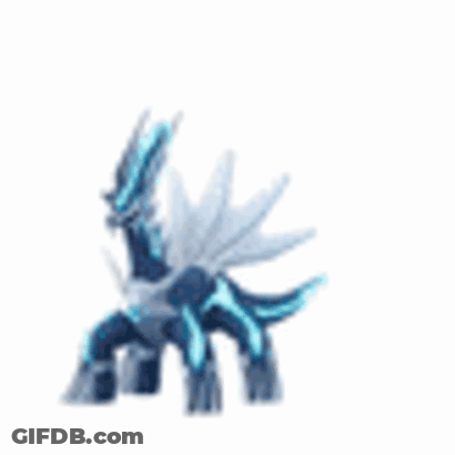 A Blue And White Dragon With Wings Is Standing On A White Surface . GIF