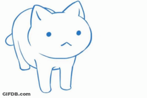 A Blue And White Drawing Of A Cat Laying On Its Back With A Sad Face . GIF