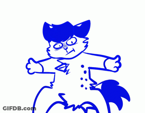 A Blue And White Drawing Of A Cat With A Very Angry Face GIF