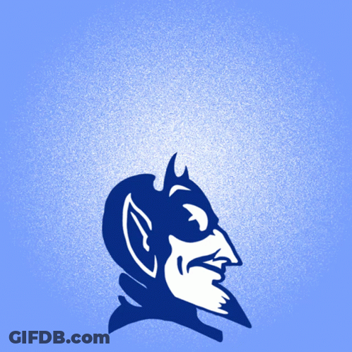 A Blue And White Drawing Of A Devil 'S Head GIF