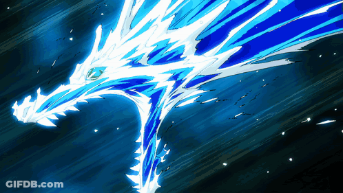 A Blue And White Drawing Of A Dragon With A Blue Background GIF