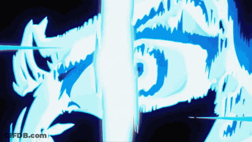 A Blue And White Drawing Of A Person With A Sword GIF