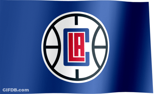A Blue And White Flag With A Basketball And A Letter L On It GIF
