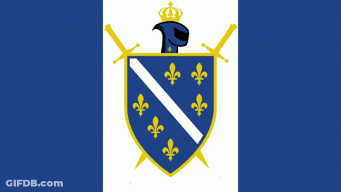 A Blue And White Flag With A Shield And Swords GIF