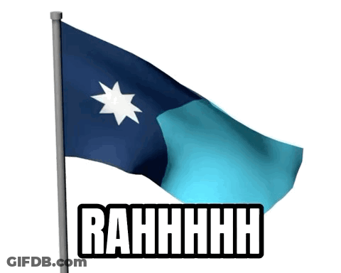 A Blue And White Flag With A White Star And The Words Rahhhh GIF