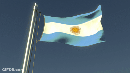 A Blue And White Flag With A Yellow Sun On It GIF