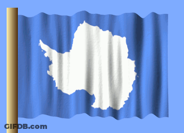 A Blue And White Flag With The Outline Of Antarctica On It GIF
