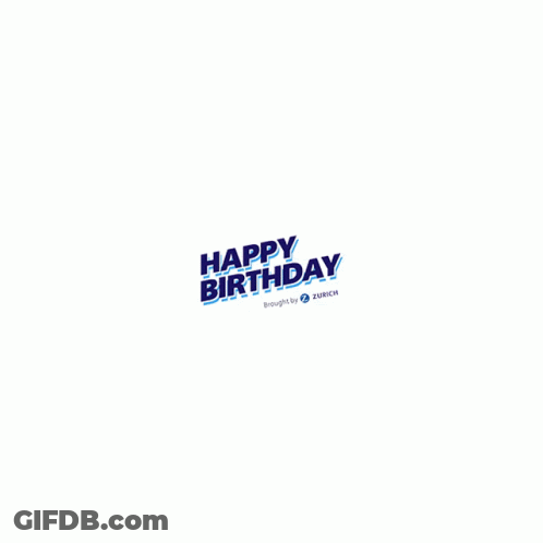 A Blue And White Happy Birthday Logo Brought By Zurich GIF