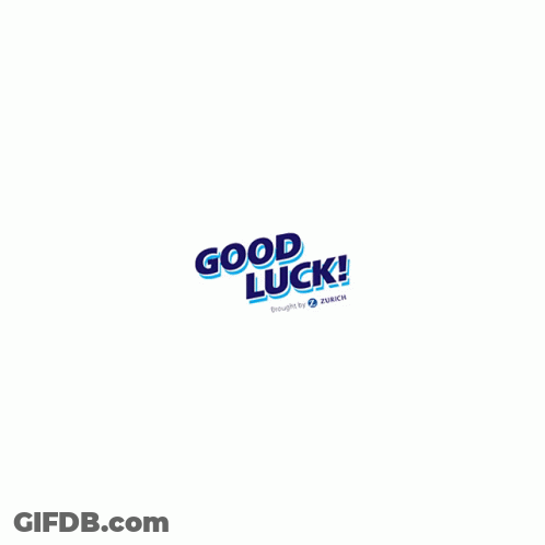 A Blue And White Logo For Good Luck Brought By Zurich GIF