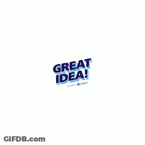 A Blue And White Logo That Says " Great Idea " GIF