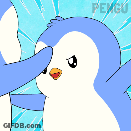 A Blue And White Penguin Is Being Petted By Another Penguin GIF