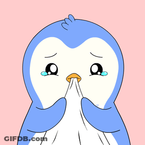 A Blue And White Penguin Is Crying And Covering Its Mouth With Its Hands GIF