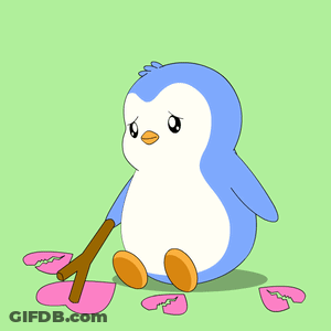 A Blue And White Penguin Is Holding A Branch With A Leaf Flying In The Background GIF