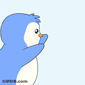 A Blue And White Penguin Is Holding A Gold Coin With The Letter B On It GIF