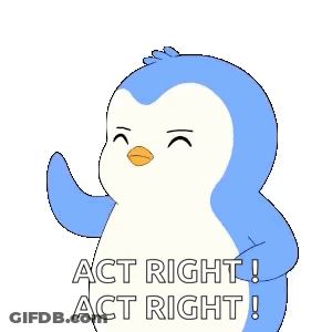 A Blue And White Penguin Is Saying Act Right Act Right ! GIF