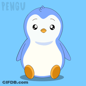 A Blue And White Penguin Is Sitting On A Blue Background GIF