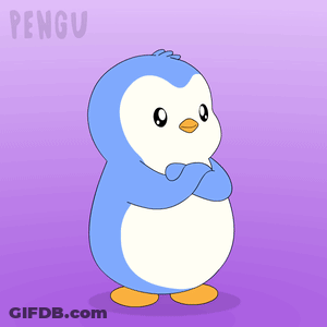 A Blue And White Penguin Is Standing On A Purple Background With The Word Pengu On It GIF