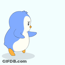 A Blue And White Penguin Is Walking On A White Background . GIF