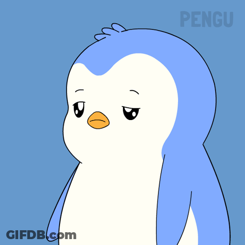 A Blue And White Penguin With A Sad Look On His Face GIF