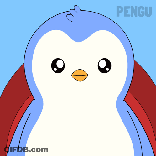 A Blue And White Penguin With A Yellow Beak And The Word Pengu Below It GIF