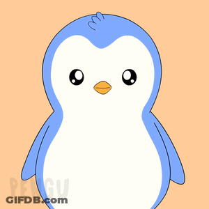 A Blue And White Penguin With A Yellow Beak And The Word Pengu On The Bottom Right GIF