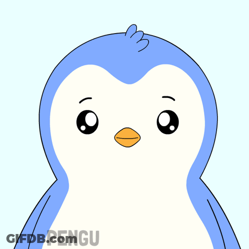 A Blue And White Penguin With A Yellow Beak And The Word Pengu On The Bottom GIF