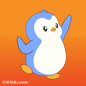 A Blue And White Penguin With A Yellow Beak Is Dancing GIF