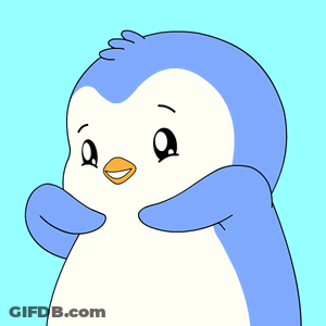 A Blue And White Penguin With A Yellow Beak Is Smiling GIF