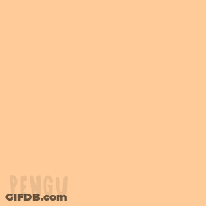 A Blue And White Penguin With A Yellow Beak Is Standing On An Orange Background GIF