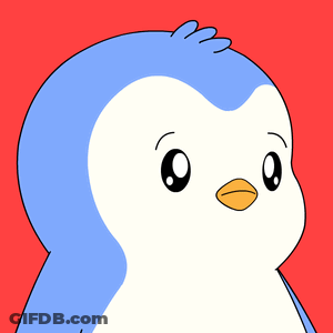 A Blue And White Penguin With A Yellow Beak Looks At The Camera GIF