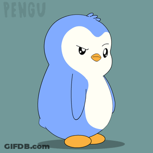 A Blue And White Penguin With An Orange Beak Is Standing In Front Of The Word Pengu GIF