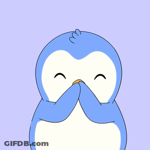 A Blue And White Penguin With Its Eyes Closed And A Yellow Beak GIF