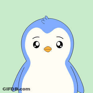 A Blue And White Penguin With The Word Out Above It GIF