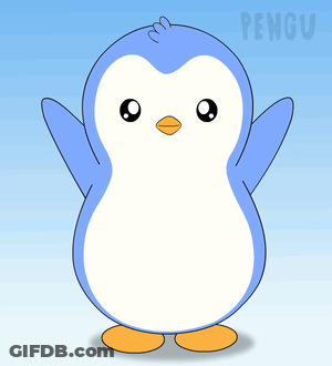 A Blue And White Penguin With The Word Pengu On The Bottom Left GIF
