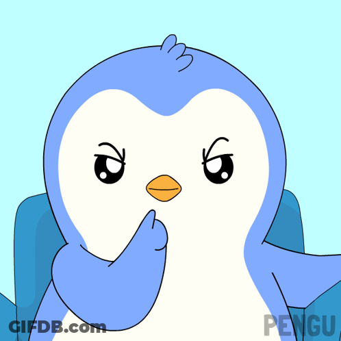 A Blue And White Penguin With The Word Pengu On The Bottom Left GIF