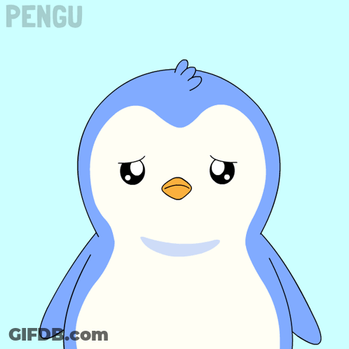 A Blue And White Penguin With The Word Pengu On The Bottom Right Corner GIF