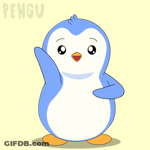 A Blue And White Penguin With The Word Pengu On The Bottom Right GIF