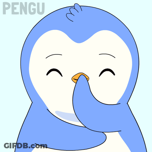 A Blue And White Penguin With The Word Pengu Written Below It GIF