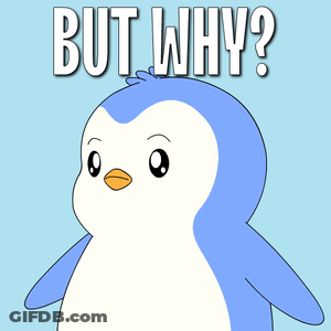 A Blue And White Penguin With The Words But Why Above It GIF