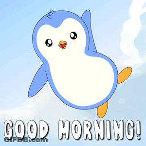 A Blue And White Penguin With The Words Good Morning Written Below It GIF