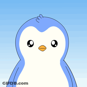 A Blue And White Penguin With The Words Hello Written Above It GIF