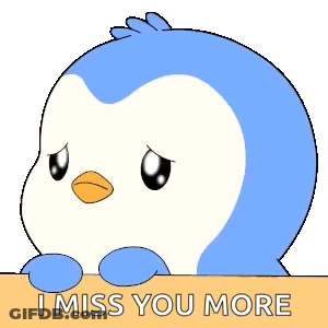 A Blue And White Penguin With The Words I Miss You More Behind It GIF